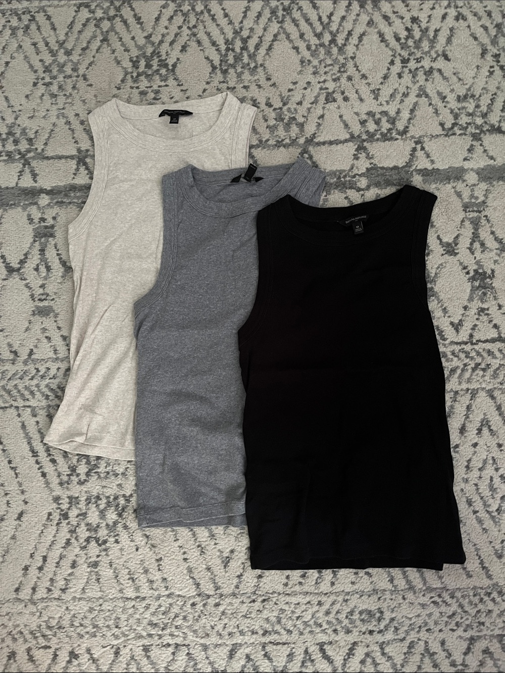 Banana Republic Ribbed Tank Trio - Black, Gray, Cream